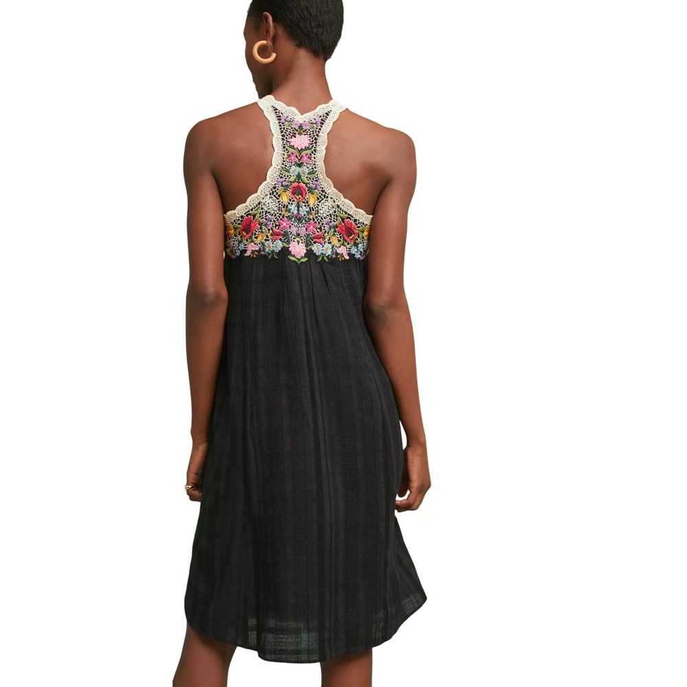 Anthropologie AKEMI + KIN Mosley Embroidered Sleeveless Midi Dress Black Floral